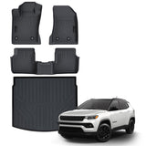 All Weather Floor Mat & Cargo Mat Fit for Jeep Compass 2017-2025 TPE Rubber Liners Compass Accessories All Season Guard Odorless Anti-Slip Liner Black