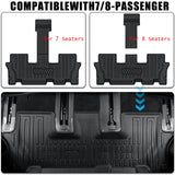 Auxko All Weather Floor Mats Cargo Mat with Backrest Mat for Kia Telluride 7&8 Seats 2020-2025 TPE Liners Accessories Guard Odorless Anti-Slip Floor Liners & Trunk Liner with Back Seat Protectors