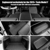 AUXKO All Weather Floor Mats for 2025 2026 New Tesla Model Y Juniper Cargo Mat with Backrest Mat & Front Trunk Liner & Rear Cargo Mat Car Full Set TPE Liners Accessories Guard Odorless Anti-Slip Mats