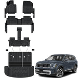 Auxko All Weather Floor Mats Cargo Mat with Backrest Mat for Kia Telluride 7&8 Seats 2020-2025 TPE Liners Accessories Guard Odorless Anti-Slip Floor Liners & Trunk Liner with Back Seat Protectors