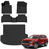 Auxko All Weather Floor Mats Cargo Mat Fit for Hyundai Santa FE 2021-2023 (Gas Only) TPE Liners Accessories All Season Guard Odorless Anti-Slip Floor Mats Trunk Mat for Hyundai Santa FE Black