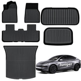 AUXKO All Weather Floor Mats for 2026 Tesla Model Y Juniper & New Model Y 2025 Floor mats Cargo Mat & Front Trunk Liner & Rear Lowest Cargo Mat Car Mats Set TPE Liners Accessories Guard Odorless Mats