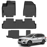 Auxko All Weather Floor Mats Fit for Nissan Pathfinder 2022-2025(8 Seaters) / Infiniti QX60 2022-2025 (7 Seaters) TPE Rubber Liners Set All Season Guard Odorless Anti-Slip Floor Mats