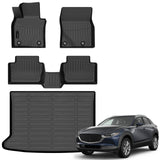 Auxko All Weather Floor Mats Cargo Mat Fit for Mazda CX-30 (AWD & FWD) 2020-2024 2025 TPE Liners Accessories All Season Guard Odorless Anti-Slip Floor Mats Cargo Mat for Mazda CX30 2020-2025 Black