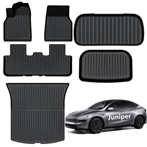 AUXKO - Alfombrillas para todo tipo de clima para Tesla 2025 2026 modelo Y de enebro y Tesla - Tapete de carga frontal para maletero trasero inferior TPE forros accesorios protector antideslizante sin