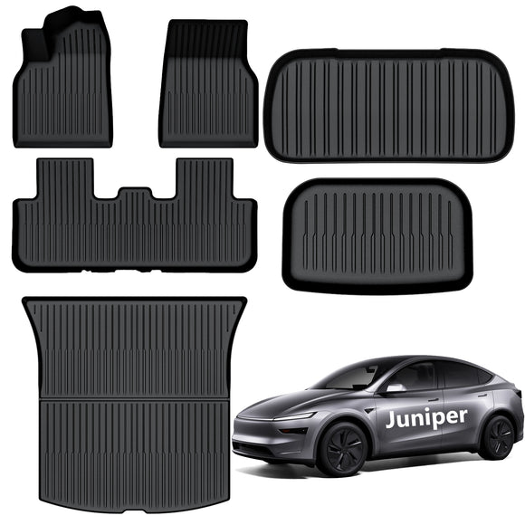 AUXKO - Alfombrillas para todo tipo de clima para Tesla 2025 2026 modelo Y de enebro y Tesla - Tapete de carga frontal para maletero trasero inferior TPE forros accesorios protector antideslizante sin