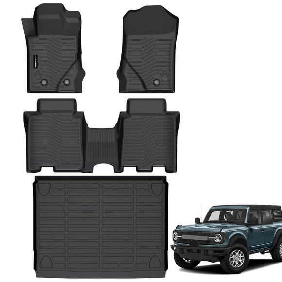 Auxko All Weather Floor Mats Cargo Mat Fit for Ford Bronco(Not Sport) 4Door 2021-2024 2025 TPE Rubber Liners Set Bronco Accessories All Season Guard Odorless Anti-Slip Floor Mats Black