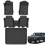 Auxko All Weather Floor Mats Cargo Mat Fit for Ford Bronco(Not Sport) 4Door 2021-2024 2025 TPE Rubber Liners Set Bronco Accessories All Season Guard Odorless Anti-Slip Floor Mats Black