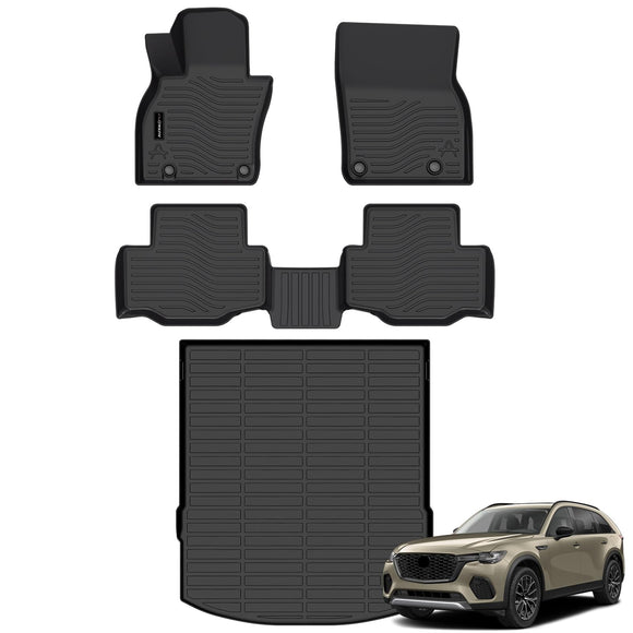 Auxko All Weather Floor Mats Cargo Mat Fit for 2025 Mazda CX-70 & CX70 PHEV TPE Liners Mazda CX70 Accessories All Season Guard Odorless Anti-Slip Floor Mats Trunk Liner