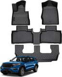 Auxko All Weather Floor Mats Fits for Ford Explorer 2020-2024 2025 7 Seat Full Set TPE Rubber Liners Set All Season Guard Odorless Anti-Slip Floor Mats for 1st & 2nd & 3rd Row