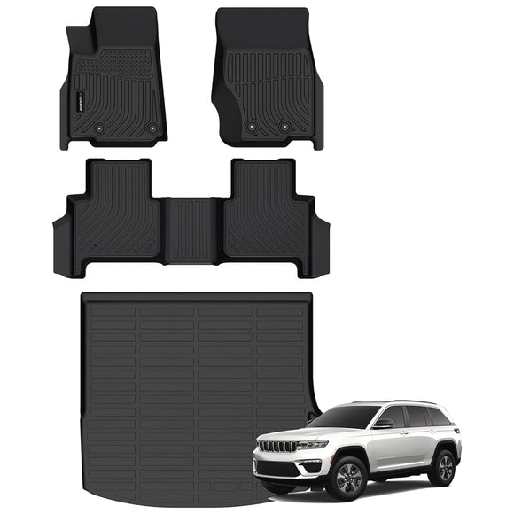 All Weather Floor Mats Cargo Mat Fit for Jeep Grand Cherokee(WL Include 4xe, Not WK2 or WL75) 2022-2025 5 Seat Only TPE Rubber Liners All Season Guard Odorless Anti-Slip Floor Mats Cargo Liner