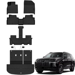Auxko All Weather Floor Mats Cargo Mat with Backrest Mat for Hyundai Palisade 2020-2025 TPE Liners Accessories Guard Odorless Anti-Slip Floor Liners & Trunk Liner & Back Seat Protectors