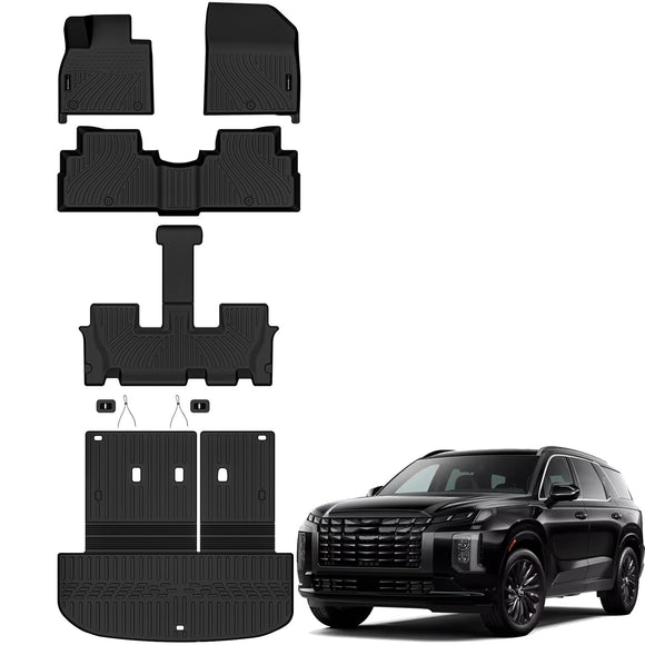 Auxko All Weather Floor Mats Cargo Mat with Backrest Mat for Hyundai Palisade 2020-2025 TPE Liners Accessories Guard Odorless Anti-Slip Floor Liners & Trunk Liner & Back Seat Protectors