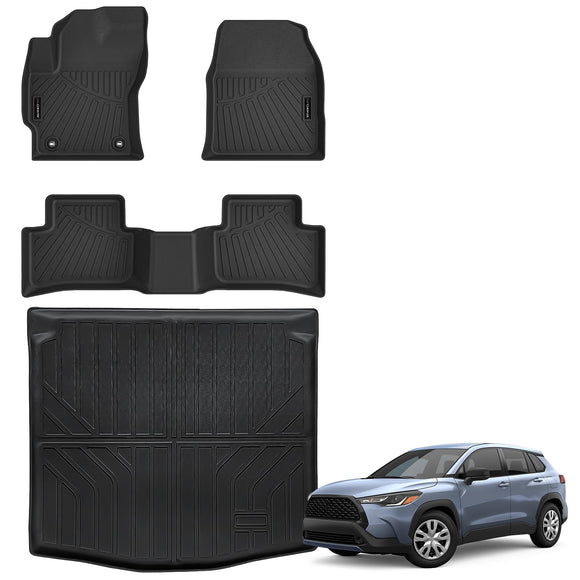 Auxko All Weather Floor Mats Cargo Mat Fit for 2025 2024-2022 Toyota Corolla Cross AWD(Not Fit Hybrid) TPE Liners Accessories All Season Guard Odorless Anti-Slip