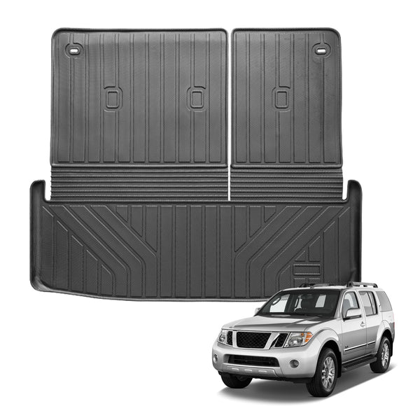 Auxko All Weather Cargo Mat with Back Seat Mat Fit for Nissan Pathfinder 2025 2024 2023 2022 TPE Trunk Mat Accessories All Season Odorless Anti-Slip Black