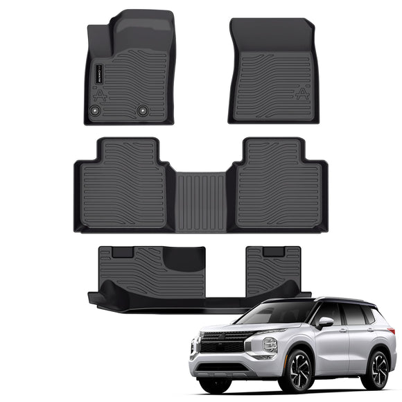 Auxko All Weather Floor Mats Fit for Mitsubishi Outlander 2025 2024 2023 2022(Not phev or Sport) TPE Rubber Liners Outlander Accessories All Season Guard Odorless Anti-Slip Floor Mats 3 Row