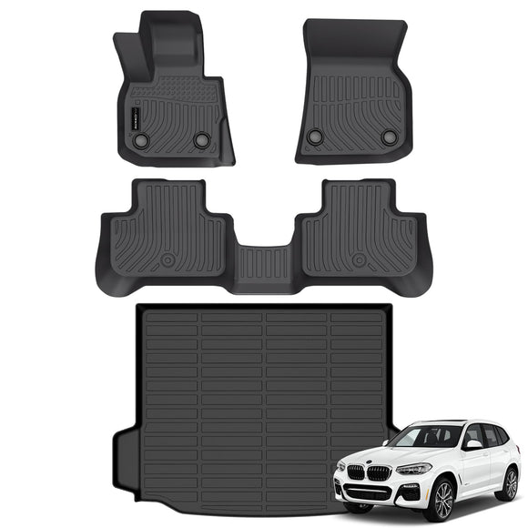 Auxko All Weather Floor Mats Cargo Mat Fit for BMW X3 2018-2024 TPE Liners Accessories for BMW X3 30i M40i X3M Car Mats (Not for X3 30e) Black
