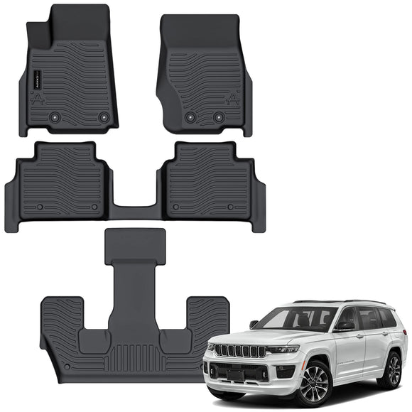 Auxko All Weather 3 Row Floor Mats for Jeep Grand Cherokee L 2021-2024 2025 6 Seat(2nd Row Bucket Seat Without Center Console) TPE Floor MatS Liners Black