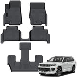 Auxko All Weather 3 Row Floor Mats for Jeep Grand Cherokee L 2021-2024 2025 6 Seat(2nd Row Bucket Seat Without Center Console) TPE Floor MatS Liners Black