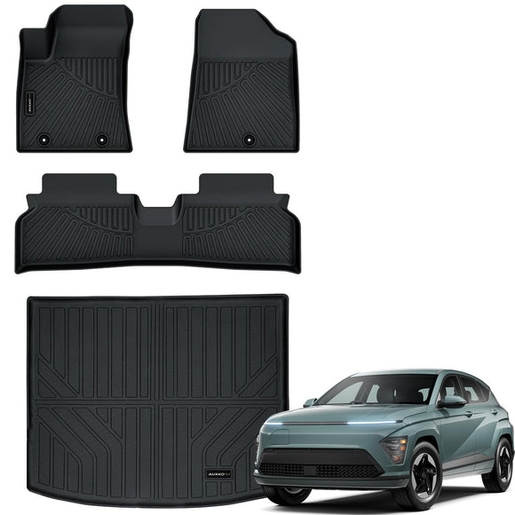 Auxko All Weather Floor Mats Cargo Mat for Hyundai Kona EV 2024 2025 TPE Liners Accessories Guard Odorless Anti-Slip Floor Liners Trunk Liner for 2024 2025 Hyundai Kona EV