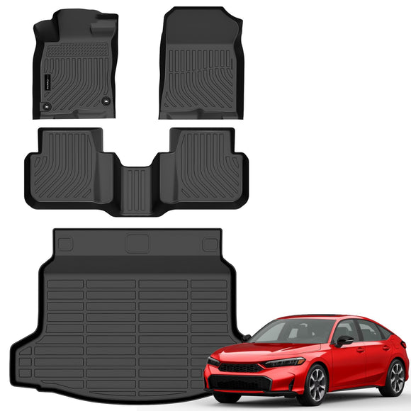 Auxko All Weather Floor Mats Cargo Mat Fit for 2025 2026 Honda Civic Hybrid Hatchback (Not Sedan) Accessories Odorless Anti-Slip Floor Mats Trunk Mat for Honda Civic Hybrid Black