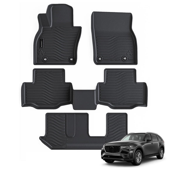 All Weather Floor Mats Fits for Mazda CX-90 2024 2025 8 seat 3 Rows TPE Rubber Liners Accessoires for Mazda CX90 2024 2025 All Season Guard Odorless Anti-Slip Mats