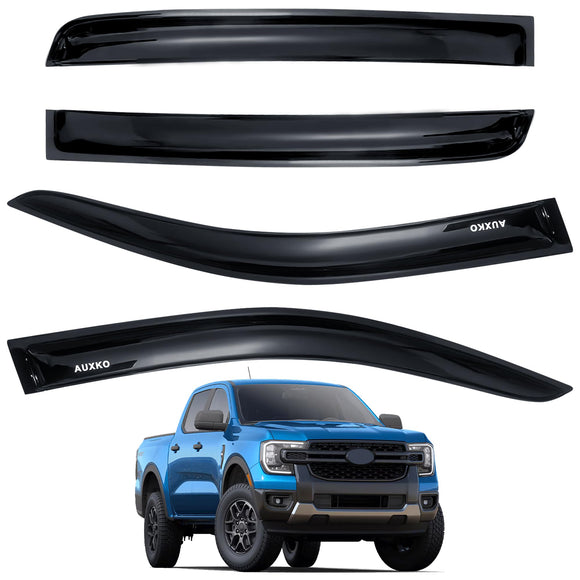 AUXKO Rain Guards for Ford Ranger 2024 2025 XL XLT Lariat Raptor, Window Vent Visor Accessory - Tape-On Rain Guard Window Visors for Ford Ranger, Truck Side Window Wind Deflectors & Visors Smoke Black
