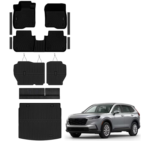 Auxko All Weather Floor Mats Upper Cargo Mat with Backrest Mat & Door Sill Protector for 2023-2026 Honda CRV TPE Liners Accessories Guard Odorless Anti-Slip Floor Trunk Liner with Back Seat Protectors