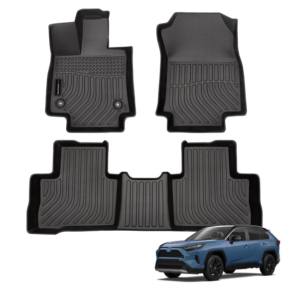 Auxko All Weather Floor Mats Fit for Toyota RAV4 Hybrid 2019-2024 2025 TPE Rubber Liners RAV4 Accessories Set All Season Guard Odorless Anti-Slip Floor Mats