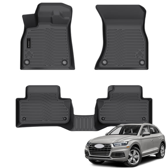 Auxko All Weather Floor Mats Fits for Audi Q5 SQ5 2025 2024-2018 TPE Rubber Liners Accessoires for Audi Q5 SQ5 2018-2025 All Season Guard Odorless Anti-Slip Mats for 1st & 2nd Row