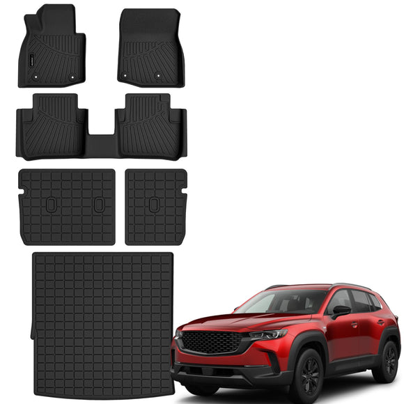 Auxko All Weather Floor Mats Cargo Mat with Backrest Mat for Mazda CX-50 Hybrid 2025 TPE Liners All Season Accessories Guard Odorless Anti-Slip Floor Liners Trunk Tray with Back Seat Protectors