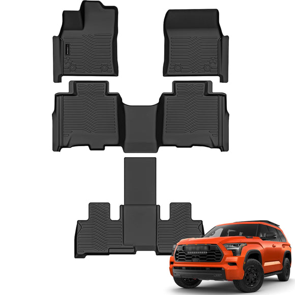 Auxko All Weather Floor Mats Fit for Toyota Sequoia 2023 2024 2025 TPE Rubber Liners Set Sequoia Accessories All Season Guard Odorless Anti-Slip Floor Mats