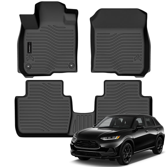 Auxko All Weather Floor Mats Fits for Honda HR-V Include Hybrid 2023 2024 2025 2026 TPE Rubber Liners All Season Guard Odorless Anti-Slip Mats for 1st & 2nd Row