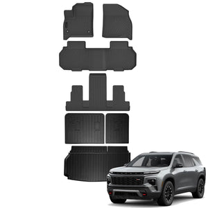 AUXKO All Weather Floor Mats Cargo Mat Backrest Mat Fit for 2024 2025 2026 Chevy Traverse & GMC Acadia 7 Seat/2025-2026 Buick Enclave TPE Liner Accessories Odorless Anti-Slip Black