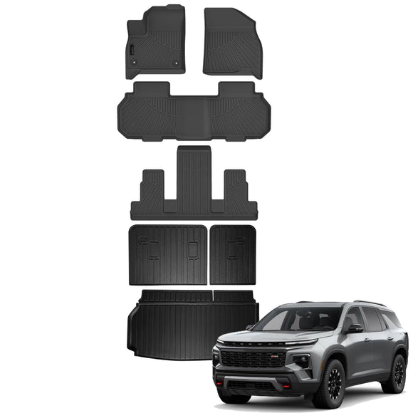 AUXKO All Weather Floor Mats Cargo Mat Backrest Mat Fit for 2024 2025 2026 Chevy Traverse & GMC Acadia 7 Seat/2025-2026 Buick Enclave TPE Liner Accessories Odorless Anti-Slip Black