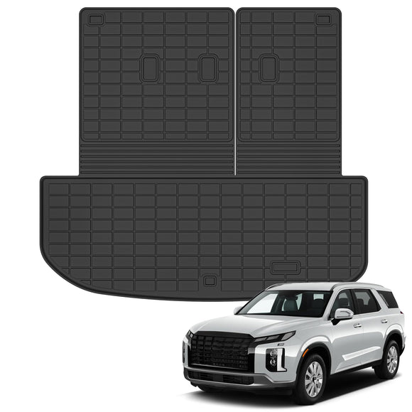 Auxko All Weather Cargo Mat & Back Seat Protector Fit for Hyundai Palisade 2020-2024 2025 TPE Rubber Trunk Liner Accessory Odorless Anti-Slip Black