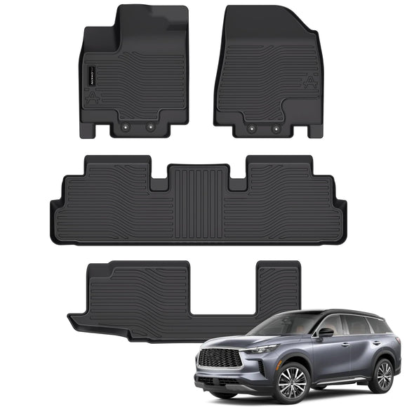Auxko All Weather Floor Mats Fit for Nissan Pathfinder 2022-2025(8 Seat) / Infiniti QX60 2022-2025 (7 Seat) TPE Rubber Liners Set All Season Guard Odorless Anti-Slip Floor Mats
