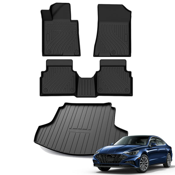 Auxko All Weather Floor Mats Cargo Mat Fit for Kia K5 FWD 2021-2026 & Hyundai Sonata (Only FWD & Gas) 2020-2026 TPE Liners Accessories Guard Odorless Anti-Slip All Season Black