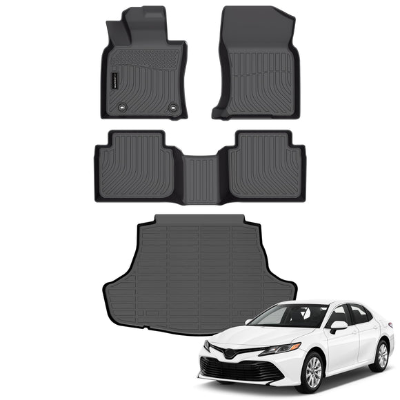Auxko All Weather Floor Mats Cargo Mat Fit for Toyota Camry AWD 2024 2023 2022 2021 2020 2019 2018 TPE Floor Liner Trunk Mat Camry Accessories All Season Odorless Anti-Slip Black