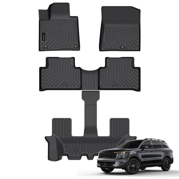 Auxko All Weather Floor Mats Fit for Kia Sorento Gasoline(6/7 Seat) 2021-2024 2025 TPE Liner Sorento 2021-2025 Accessories Set All Season Odorless Anti-Slip Floor Mats