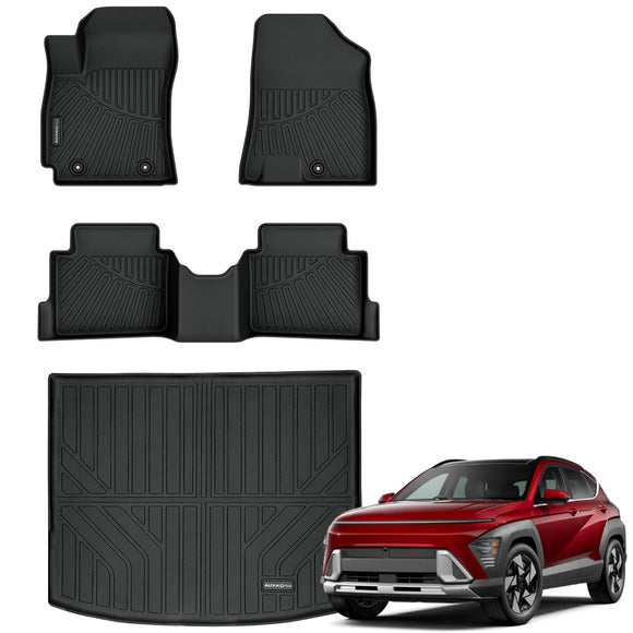 Auxko All Weather Floor Mats Cargo Mat for Hyundai Kona Not for EV 2024 2025 TPE Liners Accessories Guard Odorless Anti-Slip Floor Liners Trunk Liner for 2024 2025 Hyundai Kona