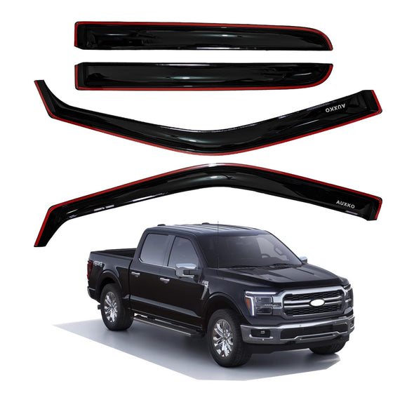 AUXKO in-Channel Window Rain Guards for 2015-2025 Ford F-150 & 2017-2025 F-150 Raptor F-250 F-350 F-450 F-550 SuperCrew. Easy-to-Install Rain Guards for Car Window Vent Visors Accessories for Truck