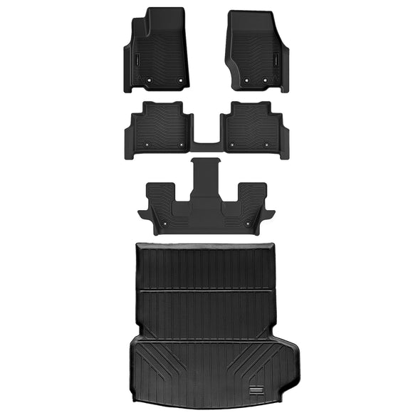 Auxko All Weather Floor Mats & Cargo Liner with Backrest Protector Fit for 2025-2021 Jeep Grand Cherokee L 6 Seat (2nd Bucket Seat) Odorless Liners Accessories Black