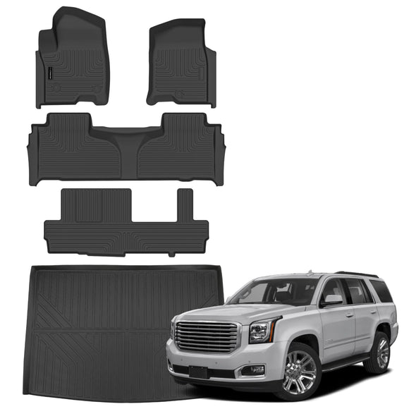 AUXKO All Weather Floor Mats & Cargo Mat for Chevrolet Suburban & GMC Yukon XL 8 Seat 2025 2024 2023 2022 2021 Chevy Suburban Accessories Odorless Anti-Slip Liner Black