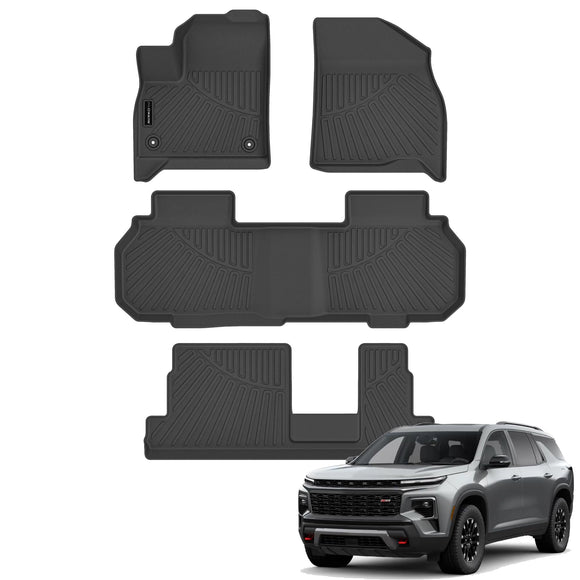 AUXKO All Weather Floor Mats Fit for 2024 2025 Chevrolet Chevy Traverse (Not for Limited) 8 Seat TPE Liner Accessories for Traverse 2024 2025 Odorless Anti-Slip Black