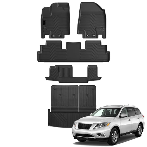 Auxko All Weather Floor Mats Cargo Mat Back Seat Mat Fit for Nissan Pathfinder 8 Seat 2025 2024 2023 2022 TPE Floor Liner Trunk Mat Pathfinder Accessories All Season Odorless Anti-Slip Black