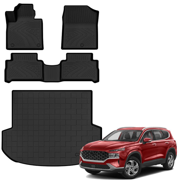 Auxko All Weather Floor Mats Cargo Mat Fit for Hyundai Santa FE 2021-2023 (Gas Only) TPE Liners Accessories All Season Guard Odorless Anti-Slip Floor Mats Trunk Mat for Hyundai Santa FE Black