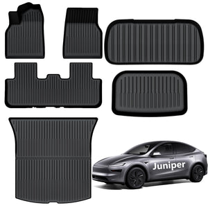 AUXKO All Weather Floor Mats for 2026 Tesla Model Y Juniper & New Model Y 2025 Floor mats Cargo Mat & Front Trunk Liner & Rear Lowest Cargo Mat Car Mats Set TPE Liners Accessories Guard Odorless Mats