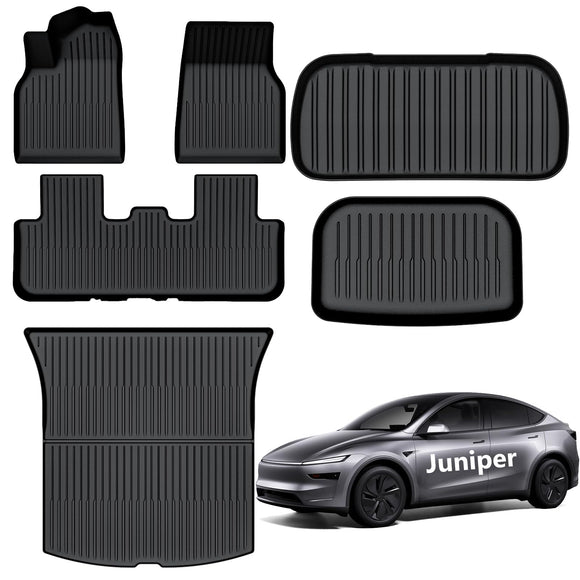 AUXKO All Weather Floor Mats for 2026 Tesla Model Y Juniper & New Model Y 2025 Floor mats Cargo Mat & Front Trunk Liner & Rear Lowest Cargo Mat Car Mats Set TPE Liners Accessories Guard Odorless Mats