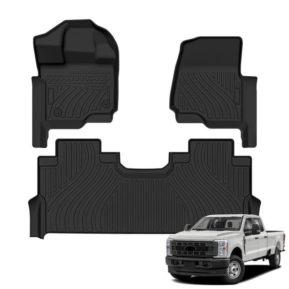 Auxko All Weather Floor Mats Fit for 2017-2024 2025 Ford F-250 F-350 F450 F550 Super Duty Supercrew Cab with Factory Carpet Front Bucket Seat & Rear Under Storage Accessories Odorless